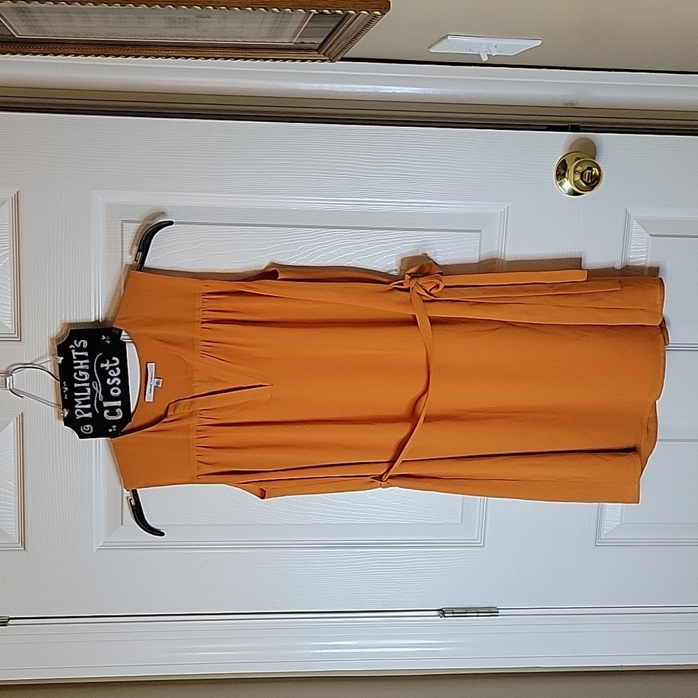 Naked Zebra Tunic with Fabric Belt Small Orange Sleeveless V-Neck